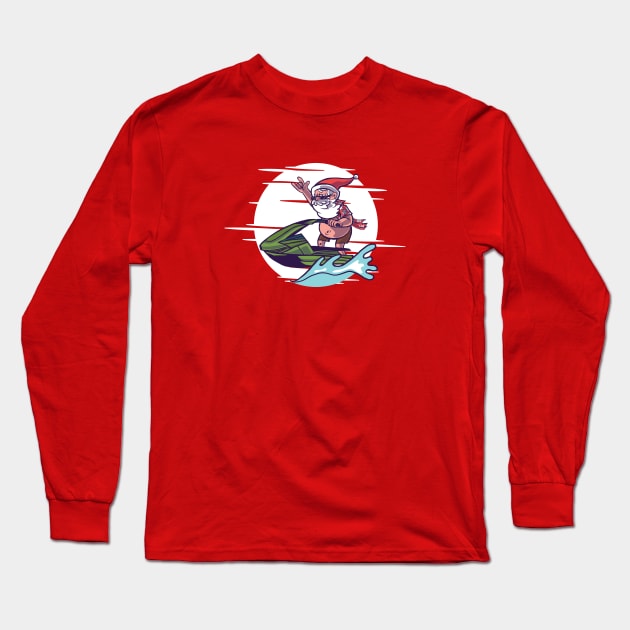 Jet Ski Santa Cartoon Long Sleeve T-Shirt by SLAG_Creative